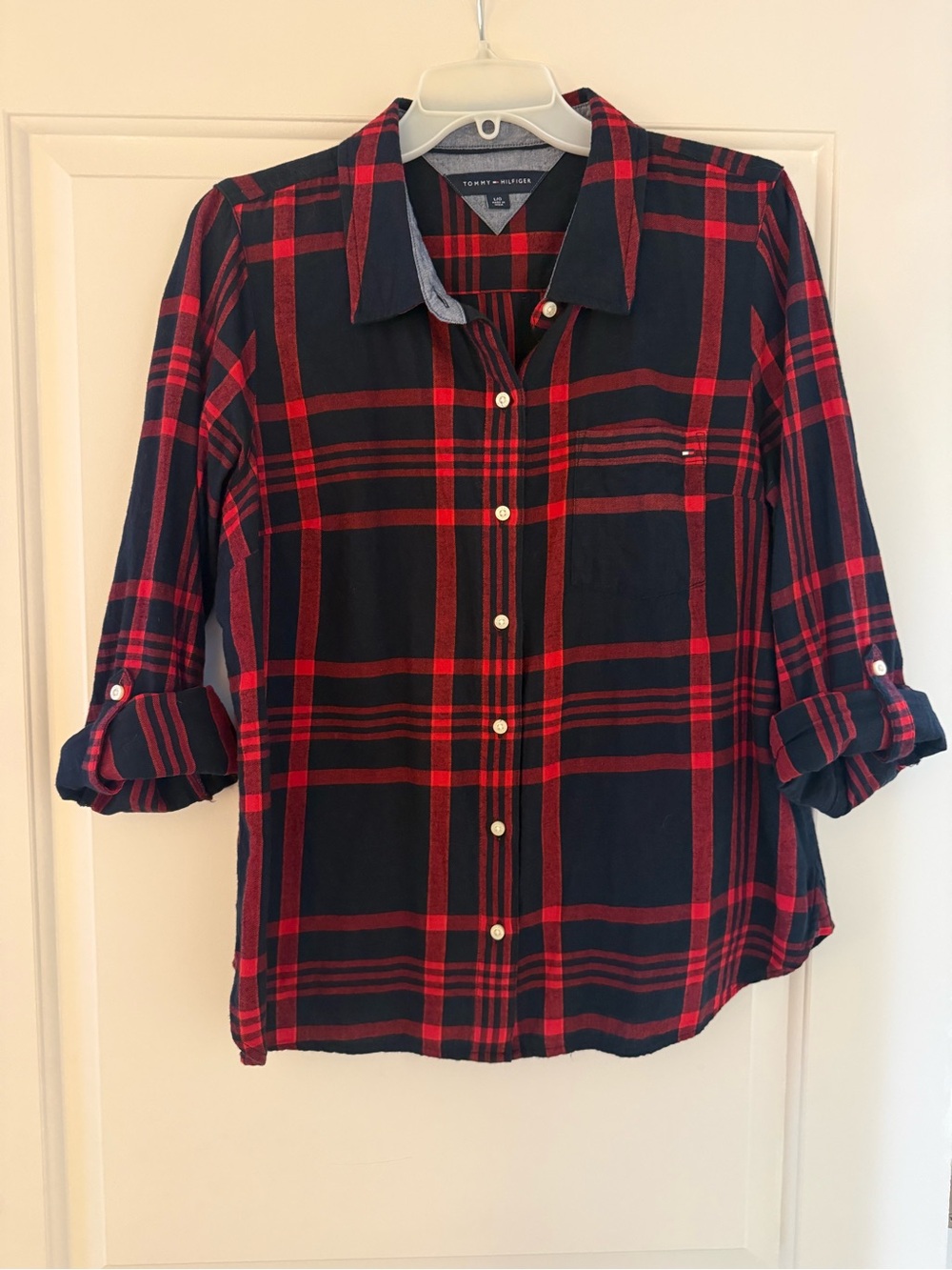 Tommy Hilfiger Navy and Red Plaid Button-Down Shirt